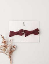 Load image into Gallery viewer, School Girl Linen Bow Headband or 2pc clip Set - Plum