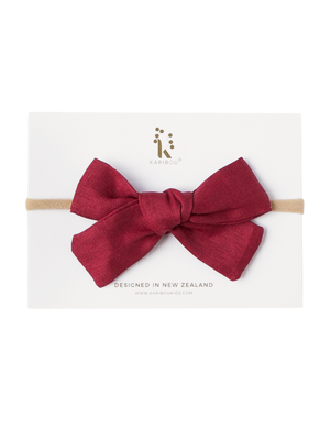 Skylah Pinwheel Linen Bow - Cherry Red