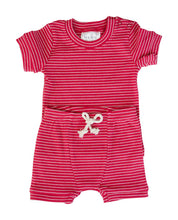 Load image into Gallery viewer, Red and White Striped Ribbed Two-piece Short Set