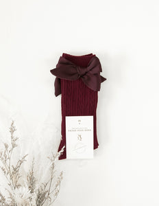 Chloe Luxe Cable Knit Socks With Bows - Plum