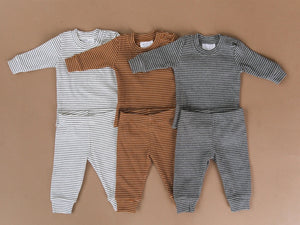 Grey + White Striped Ribbed Two-piece Cozy Set