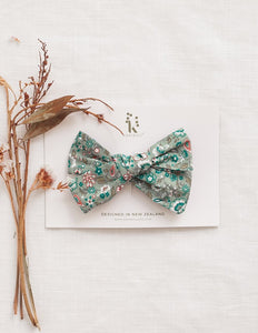 Poppy Cotton Bow Headband - Green Floral