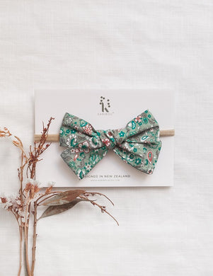 Poppy Cotton Bow Headband - Green Floral